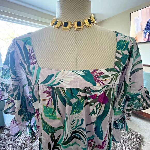 3X (24W-26W) Terra & Sky Woman's Plus Size Short Sleeve Peasant Top Lilac Ruffle - Picture 3 of 11